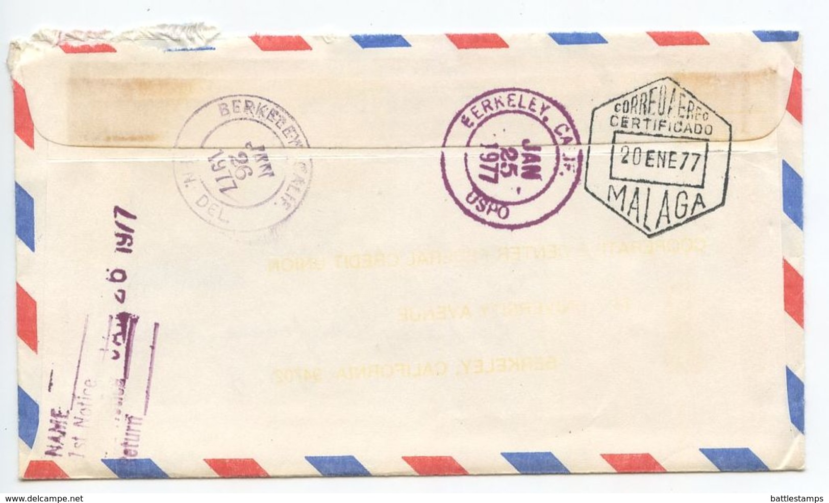 Spain 1977 Registered Airmail Cover Torremolines To Berkeley, California - Lettres & Documents