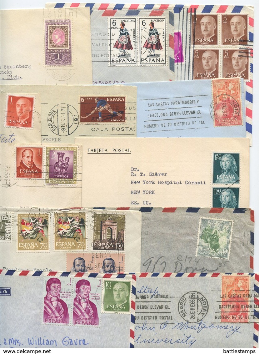 Spain 1960‘s 12 Covers To U.S. Mix Of Stamps And Postmarks - Lettres & Documents