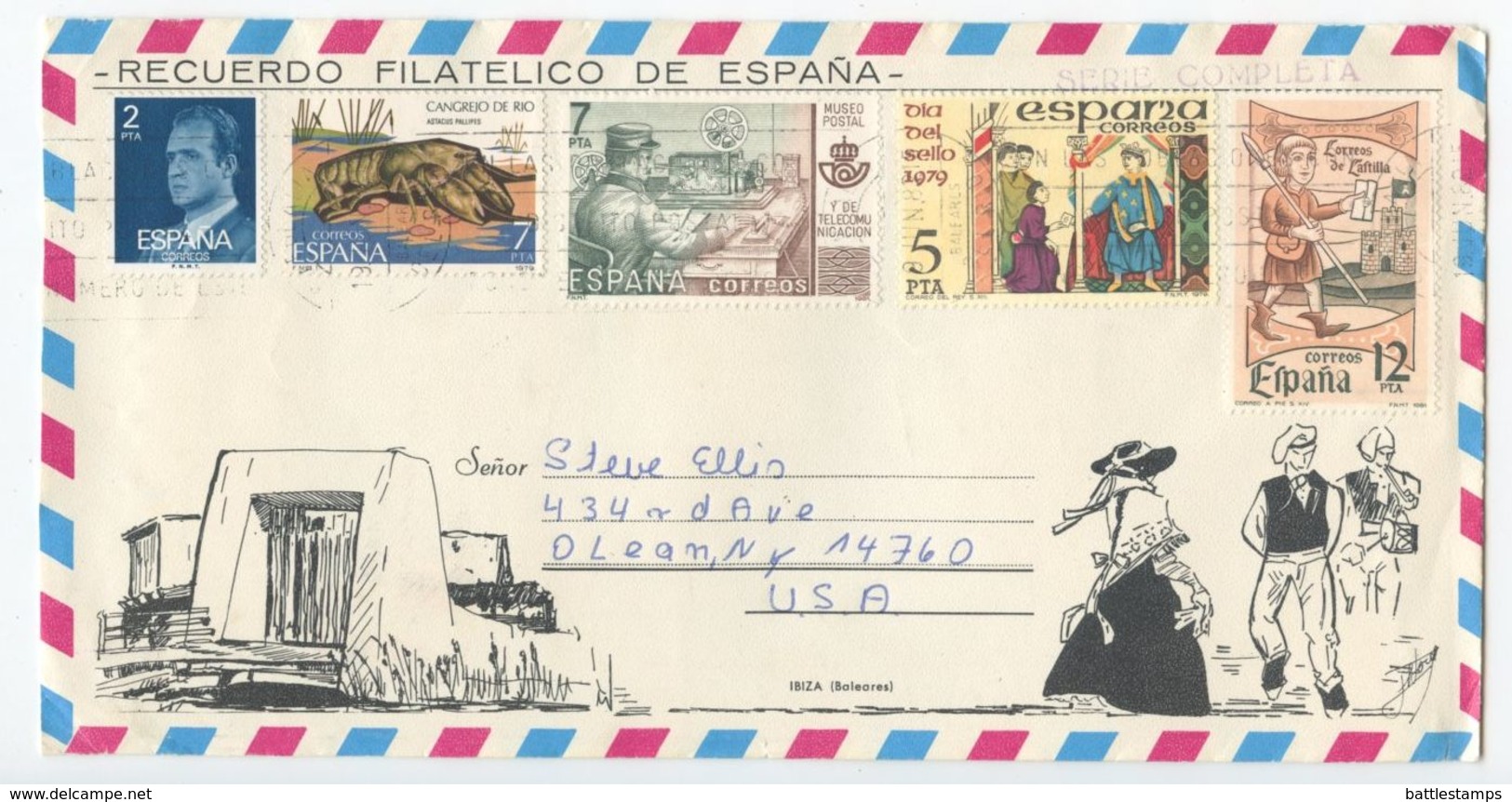 Spain 1982 Tourist Cover, Cachets Of Ibiza & San Antonio, Santa Eulalia Del Río To U.S. - Covers & Documents