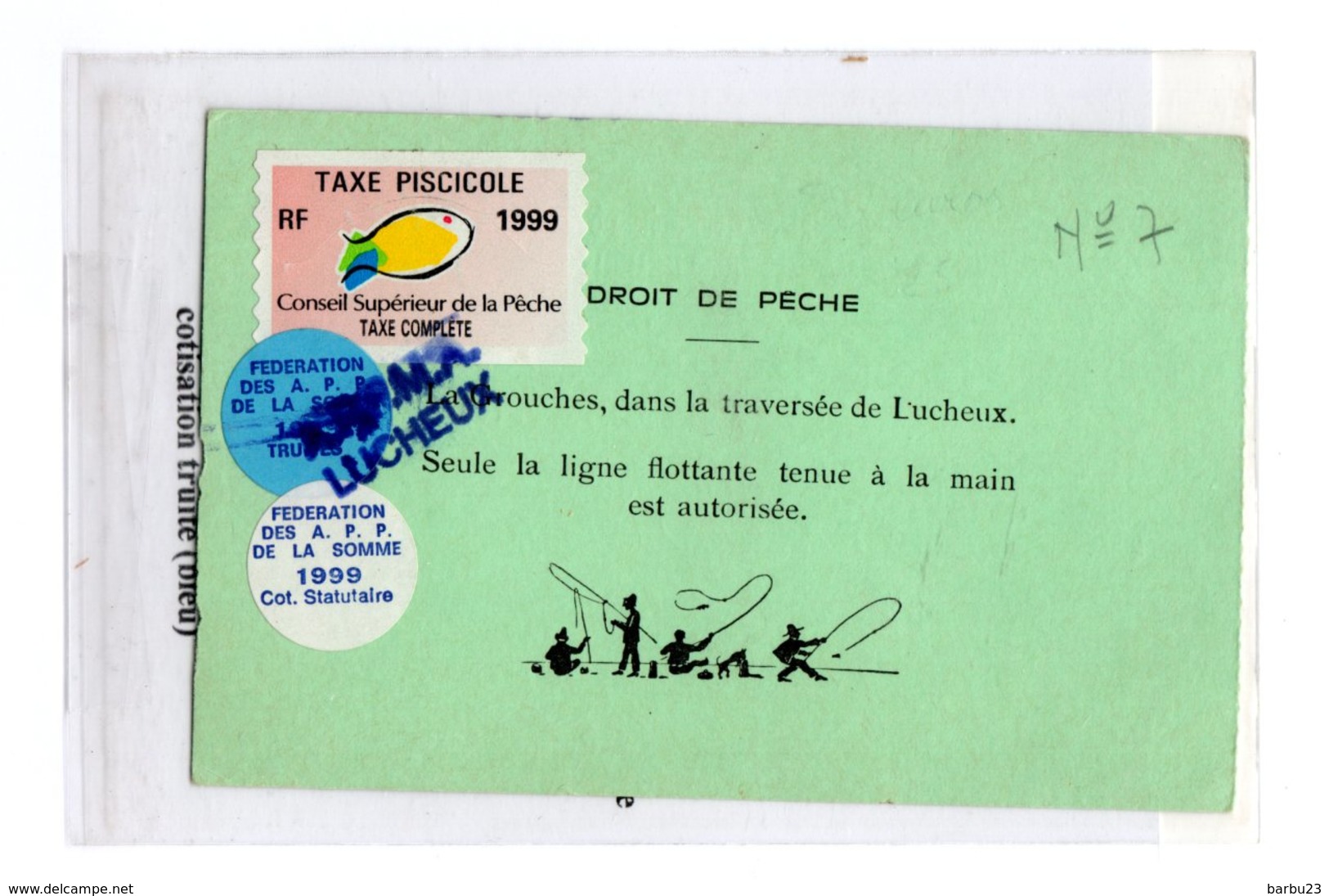 PERMIS DE PÊCHE 1999 SOMME APP De Lucheux  Timbre Fiscal Taxe Piscicole - Other & Unclassified