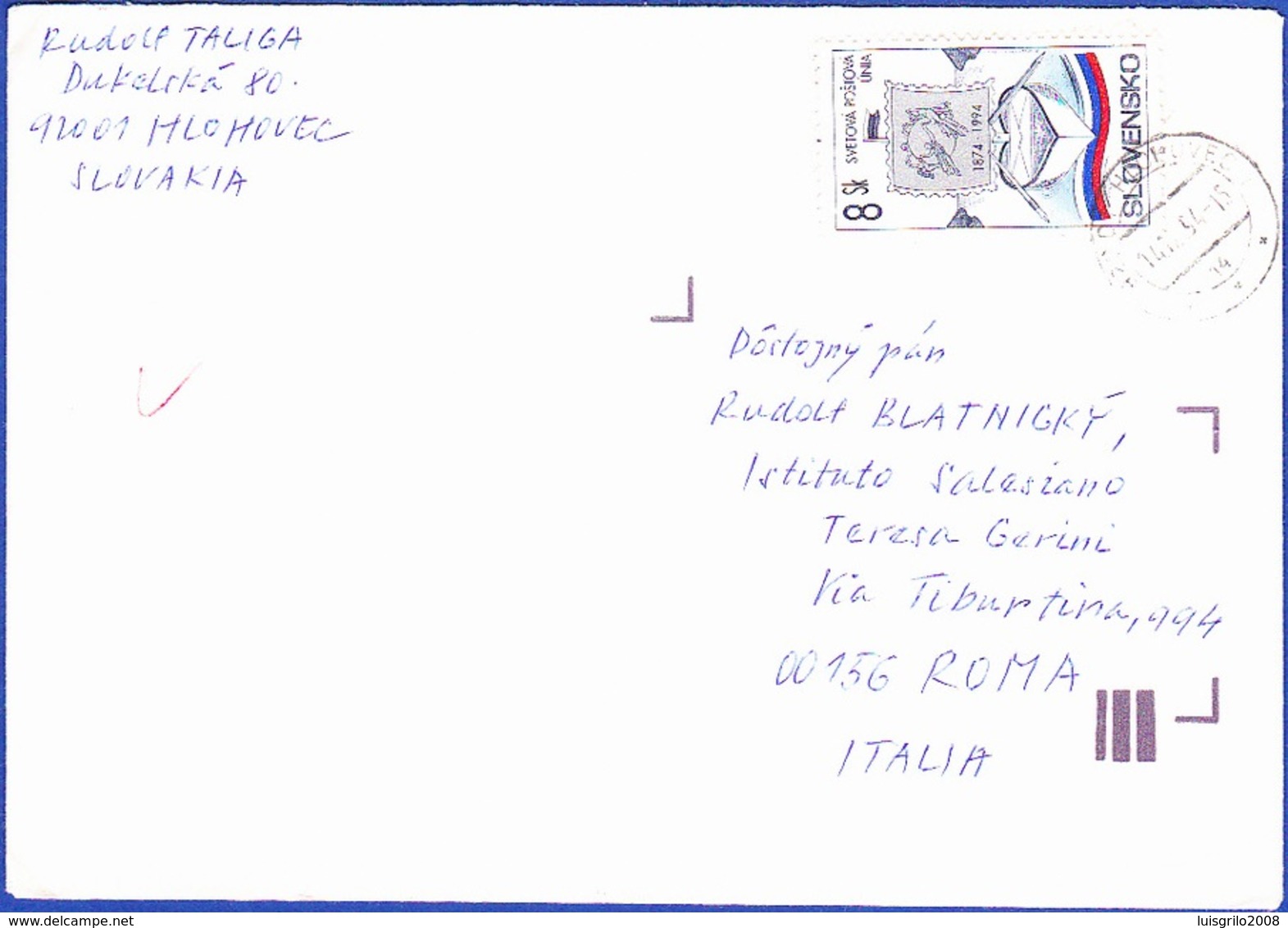 Cover - Slovakia To Roma, Itália - Postmark - Hronsky Beñadik, 1994 - Briefe U. Dokumente