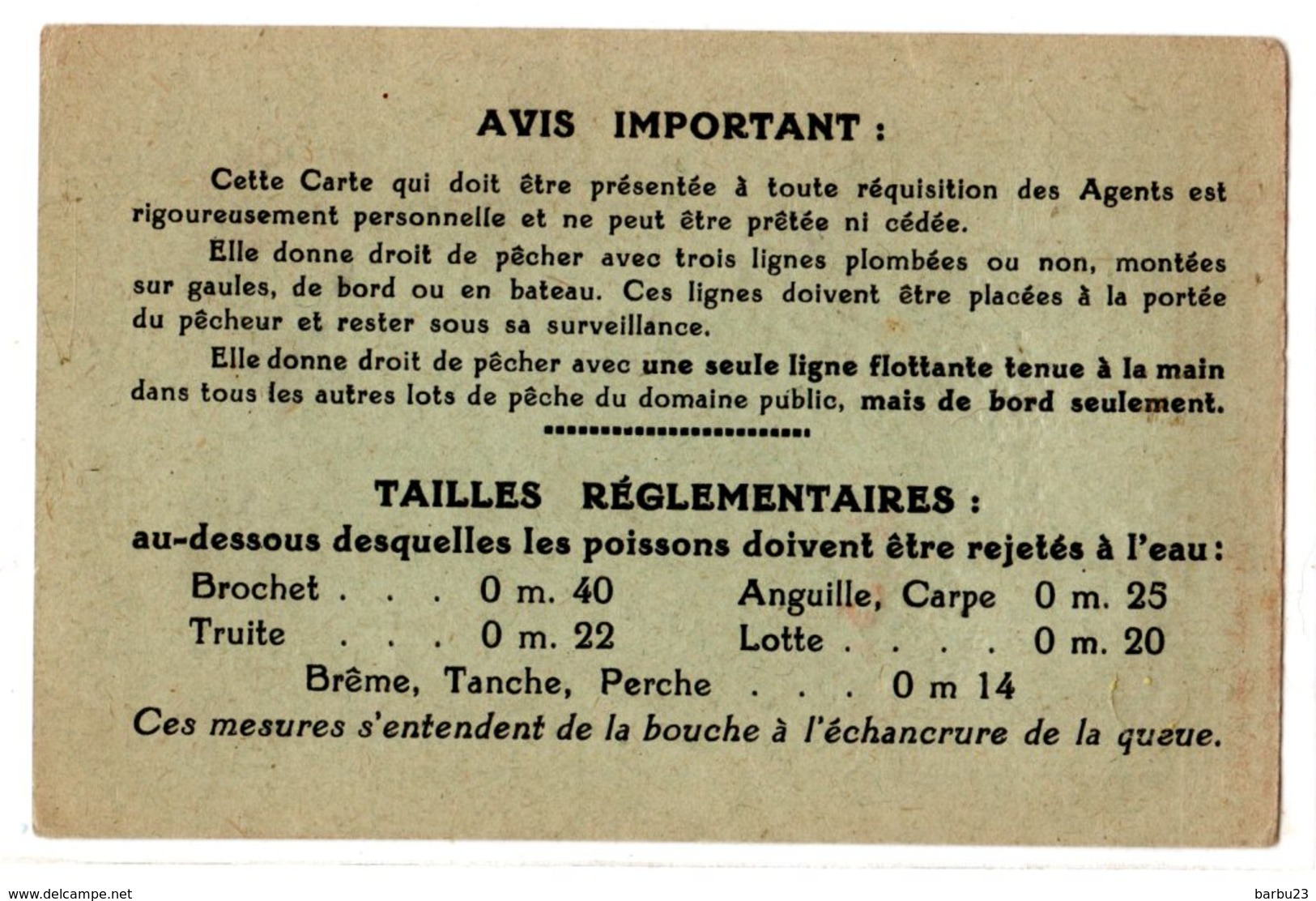 PERMIS DE PÊCHE 1954 Association Des Pêcheurs à La Ligne Brienonais Canal De Bourgogne Vignette Cotisation Federale - Non Classés