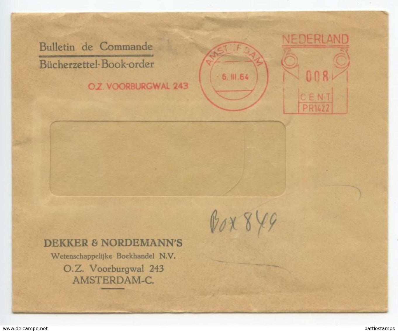 Netherlands 1964 Cover Amsterdam - Dekker & Nordemann’s, Postalia Meter - Covers & Documents