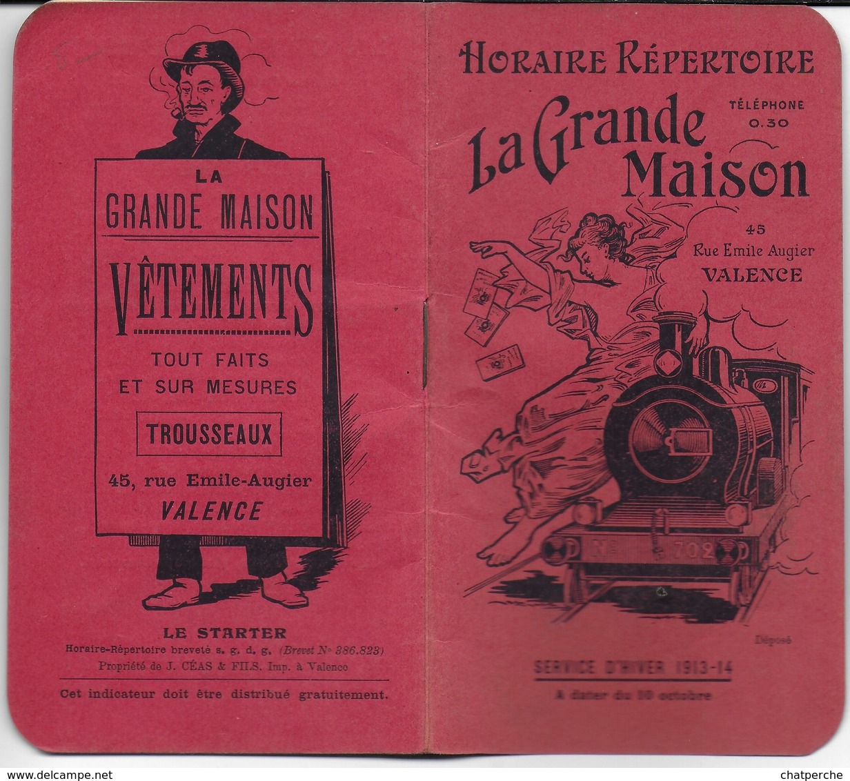 HORAIRE RÉPERTOIRE  SERVICE HIVER 1913-14 A DATER 10 OCTOBRE  GRANDE MAISON VALENCE 26 DROME CHEMIN DE FER PLM - Europe