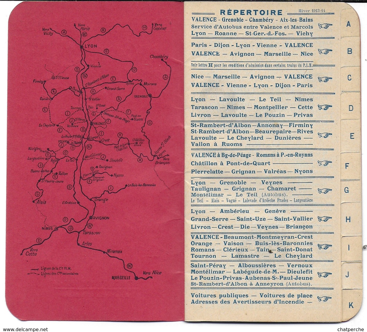 HORAIRE RÉPERTOIRE  SERVICE HIVER 1913-14 A DATER 10 OCTOBRE  GRANDE MAISON VALENCE 26 DROME CHEMIN DE FER PLM - Europe