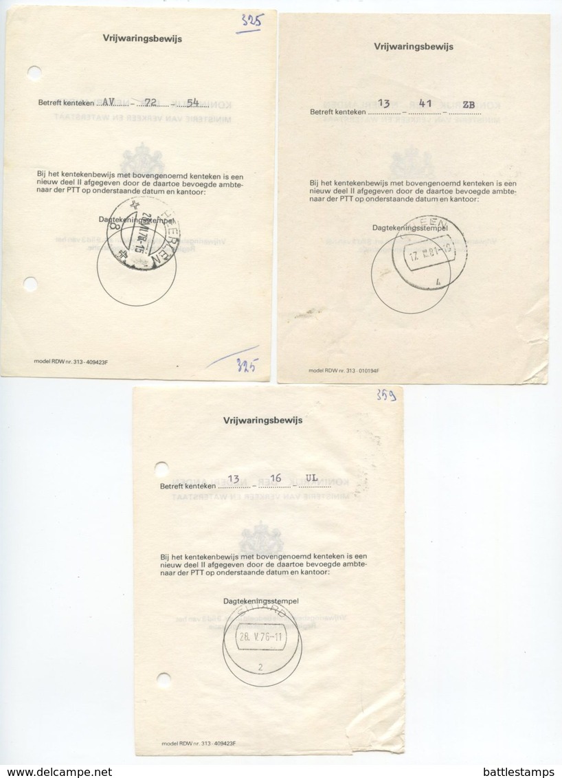 Netherlands 1976-81 3 Vrijwaringsbewijs, Cancels From Sittard, Geleen And Heerlen - Covers & Documents