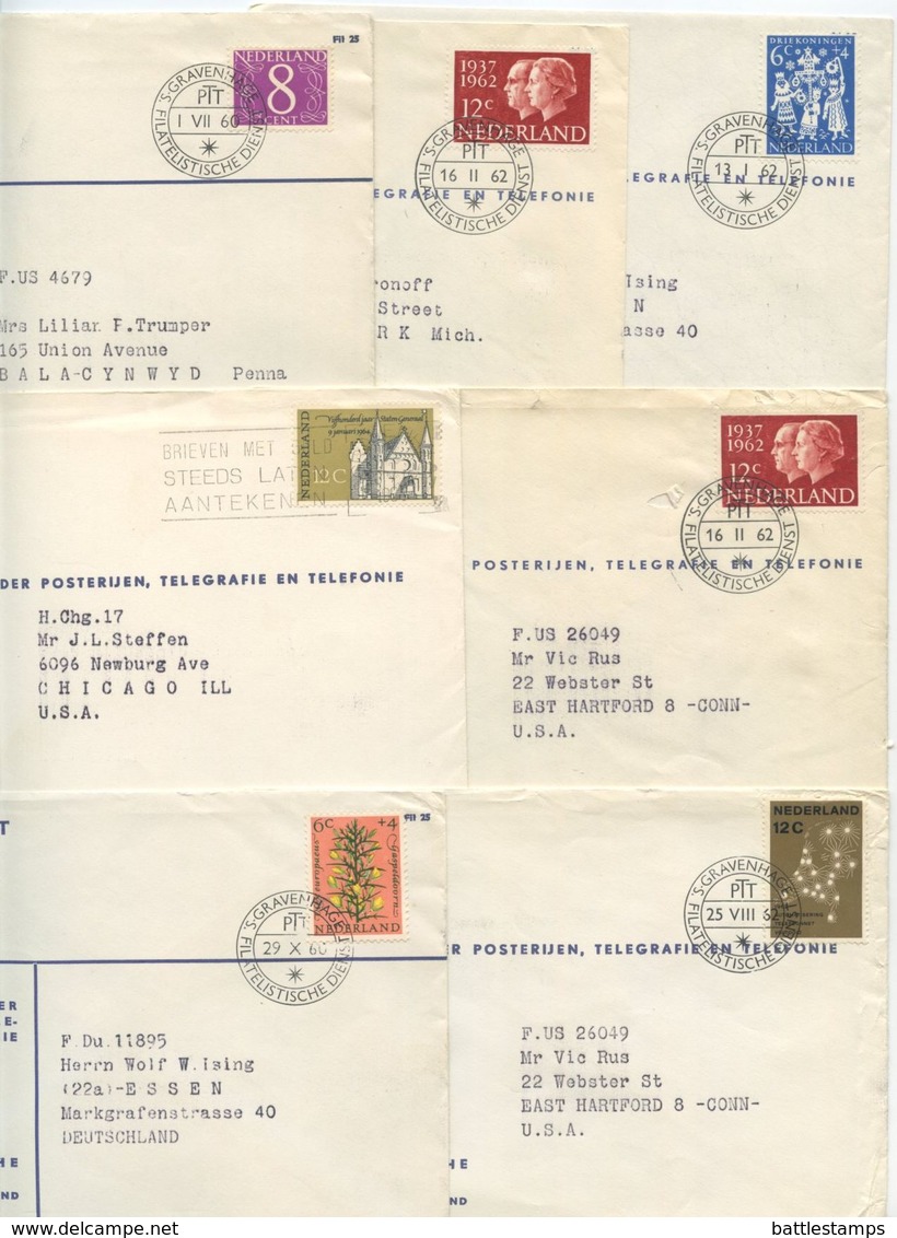 Netherlands 1960‘s 7 PTT Covers 's-Gravenhage - Filatelistische Dienst, Mix Of Stamps - Covers & Documents