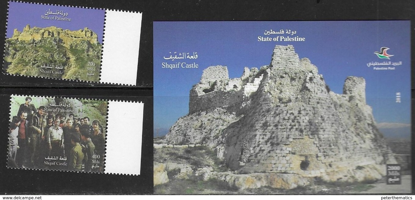 PALESTINE, 2018, MNH, CASTLES, SHQAIF CASTLE,  ARAFAT, 2v+S/SHEET - Castles