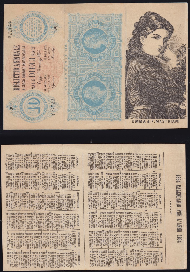 CALENDARIETTO PER L' ANNO 1884- RIPRODUZIONE BIGLIETTO BANCA- ORIGINALE  (7/30) - Petit Format : ...-1900