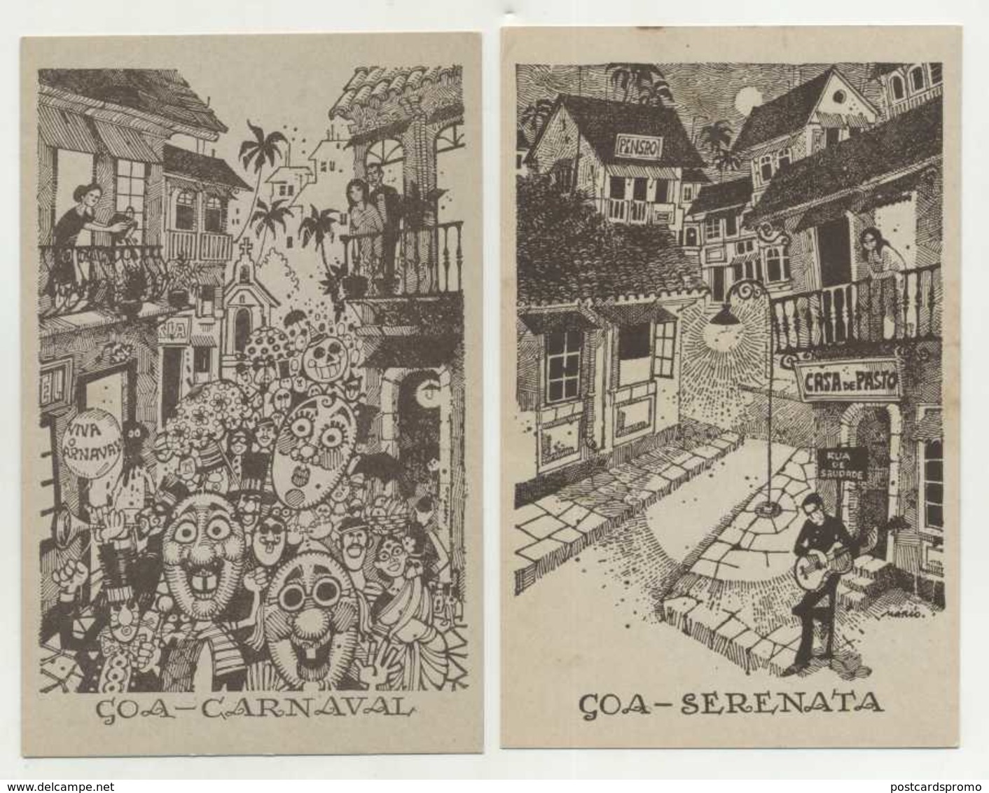 10 Postcards, Goa, India. Drawn By Mario Miranda For Goa Tours  ( 6 Scans ) - Inde