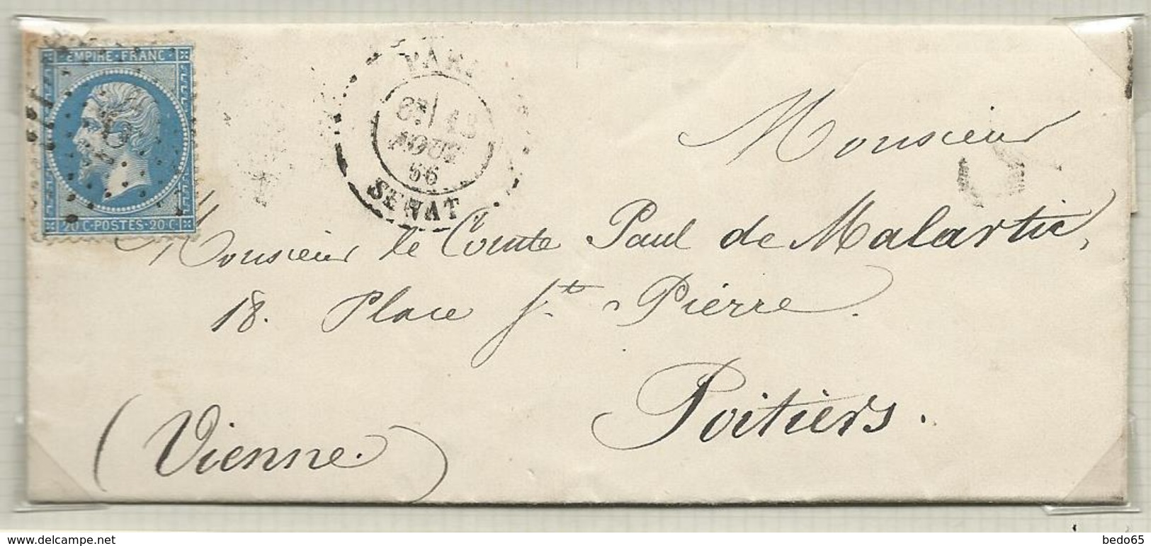 NAPOLEON N° 22 OBLITERTION ETOILE 6 SUR LETTRE ( SENAT  ) - 1849-1876: Période Classique