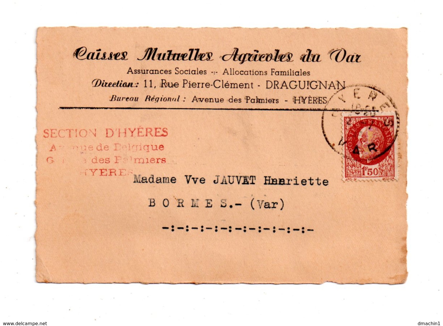 Affranchissement Pétain - Caisses Mutuelles Du Var-- Voir état - 1921-1960: Période Moderne