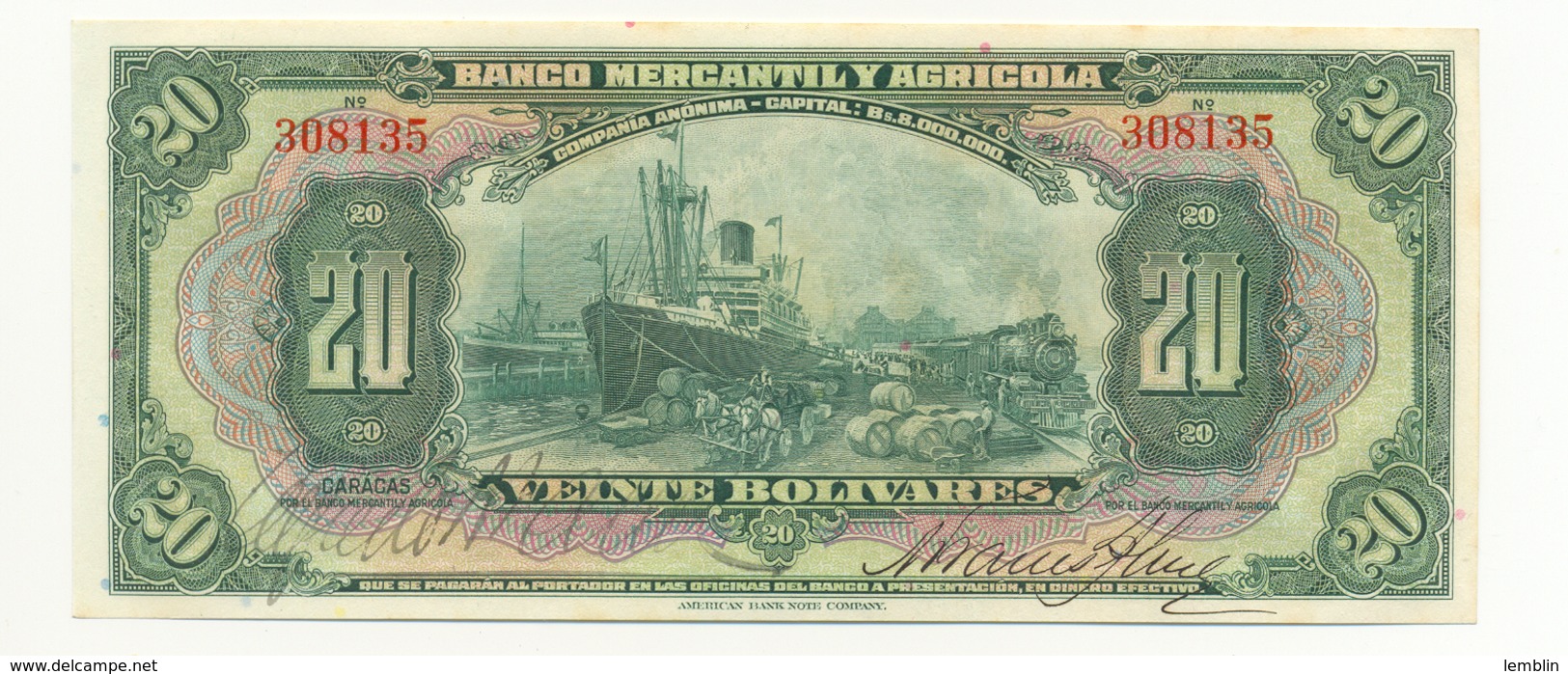 20 BOLIVARS 1929 BANQUE MARCHANDE ET AGRICOLE - Venezuela