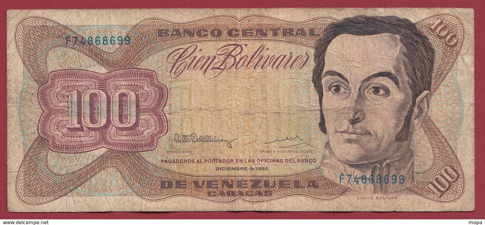 Venezuela 100 Bolivares Du 08/12/1992 Dans L 'état - Venezuela