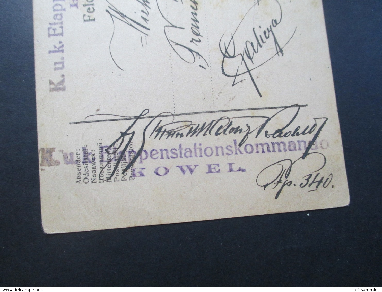 Österreich 1918 Feldpostkarte KuK Etappenstationskommando Kowel Feldpostamt 340 Ukraine Via Stanislawow - Briefe U. Dokumente