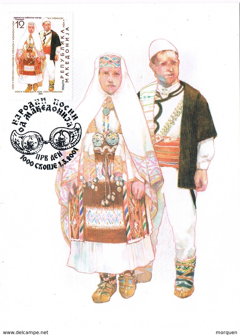 33211. Tarjeta Maxima SKOPIE (Macedonia) 2001. Traje Tipico Albanes - Macedonia Del Norte