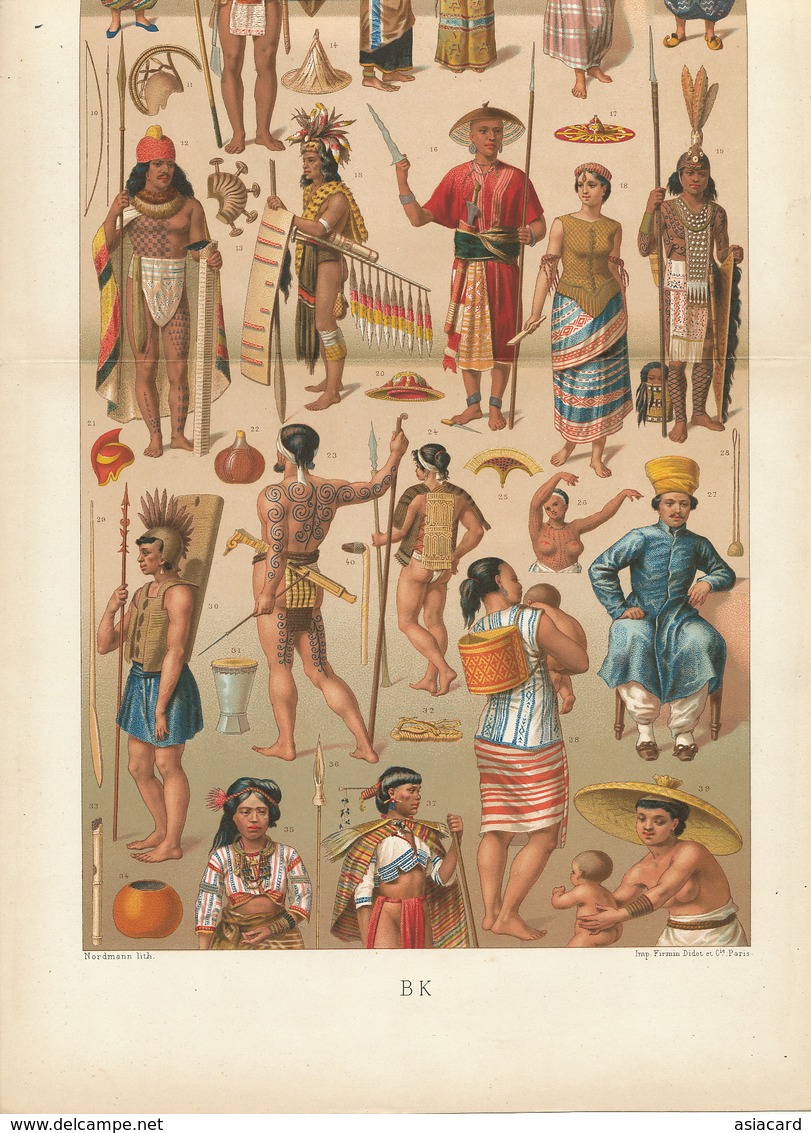 Oceanie Oceania Poster Colored Size 22 Cms / 40 Cms . Circa 1870. Nordmann LithoNude Men And Women With Tattoo. Tatouage - Andere & Zonder Classificatie