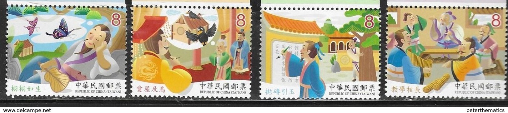 TAIWAN, 2019, MNH, LANGUAGE, IDIOMS, STYLIZED BIRDS, BUTTERFLIES,4v - Other & Unclassified