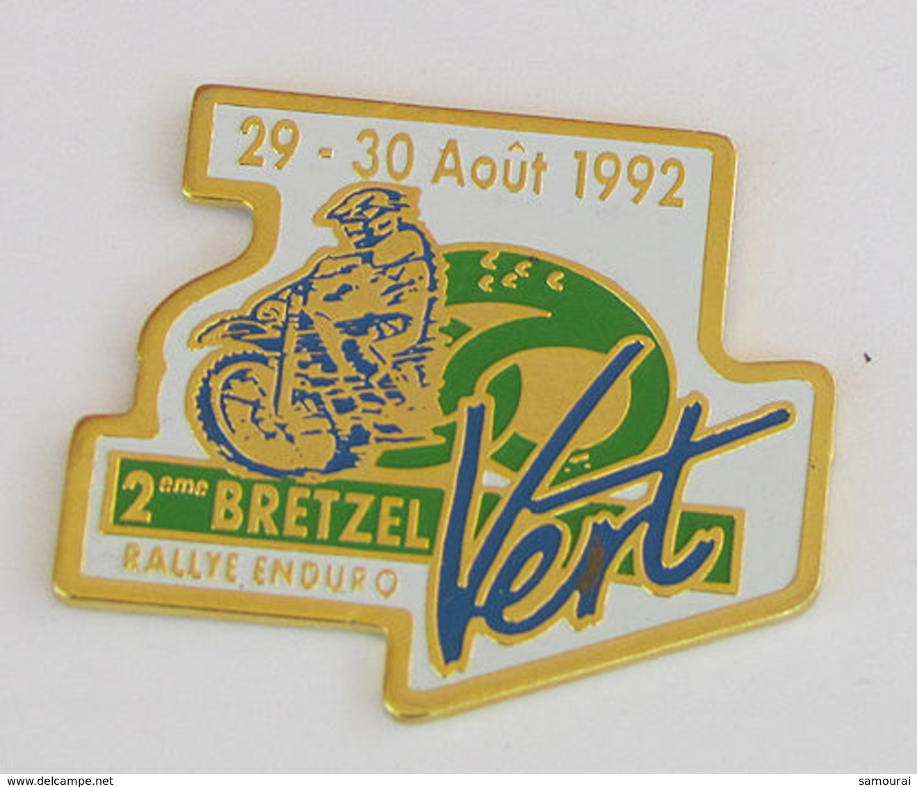 1 Pin's RALLYE ENDURO 2eme BRETZEL VERT 29-30 AOUT 1992 - Motos