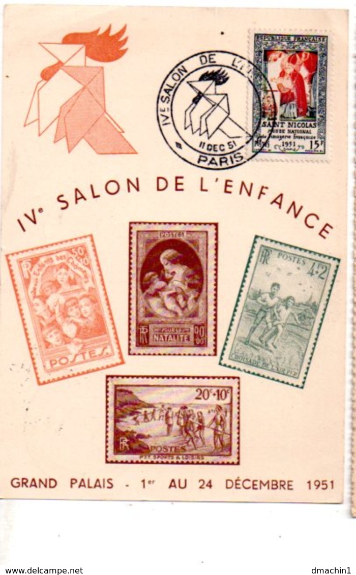 Carte Et Affranchissement IV° Salon De L'enfance 1951- Voir état - 1921-1960: Modern Period