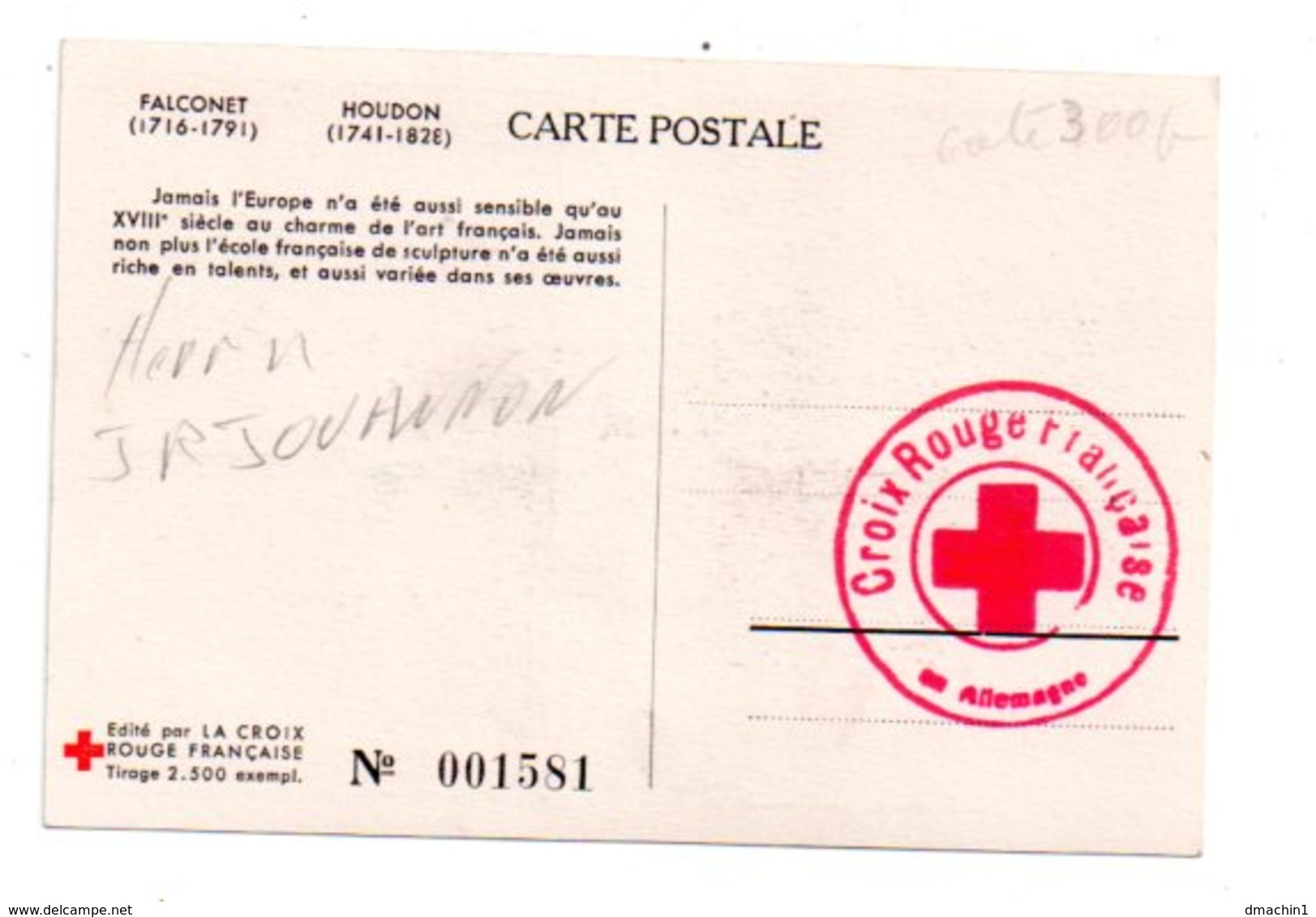 Croix Rouge 1951- Carte Et Timbre Falconet Houdon-Baden Baden- Voir état - 1950-1959