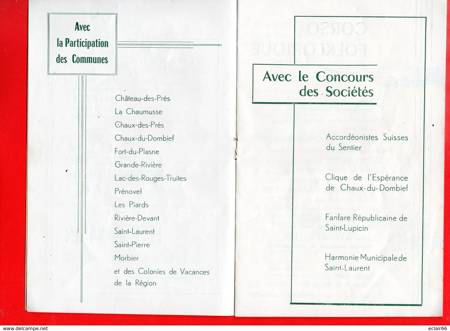 JURA SAINT LAURENT EN GRANDVAUX 19 AOUT 1951 Programme Souvenir Fête Du Sapin 10 Pages  Nombreuses PUB - Programs