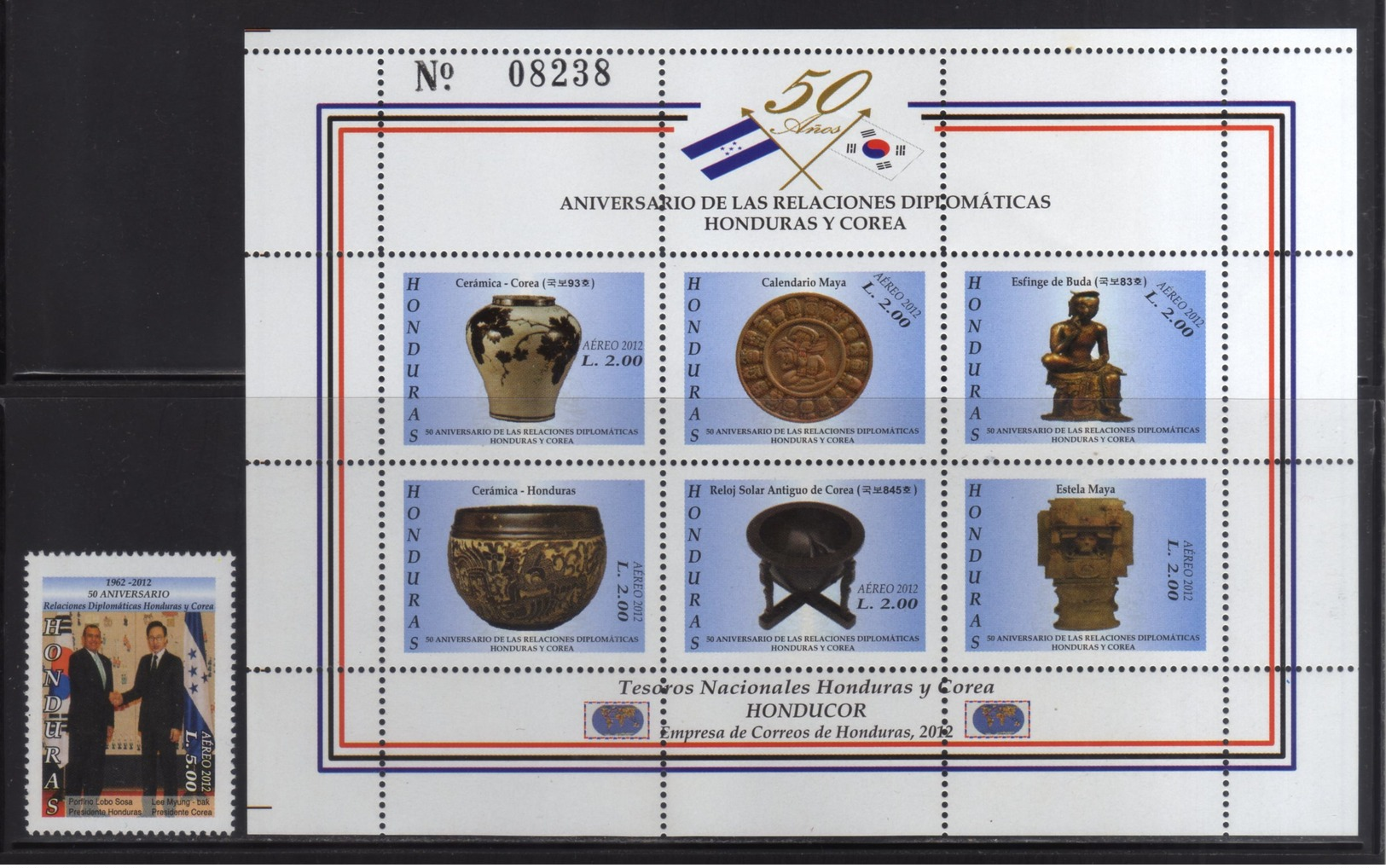 Honduras, Series 50 Anniversary Of Diplomatic Relations Honduras-Korea, Ceramics, Presidents, 2012 MNH - Honduras