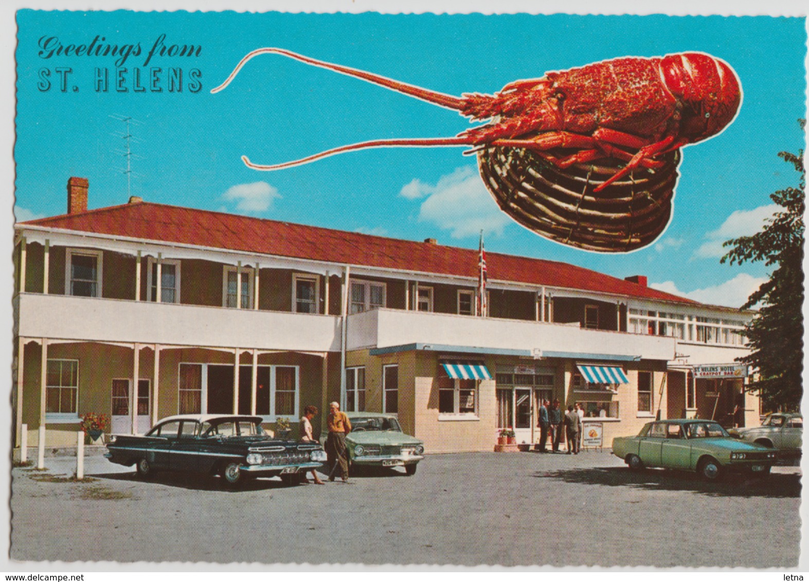 Australia TASMANIA Crayfish Hotel Cars ST HELENS Engelander Krüger 798/35 Postcard C1960s - Other & Unclassified