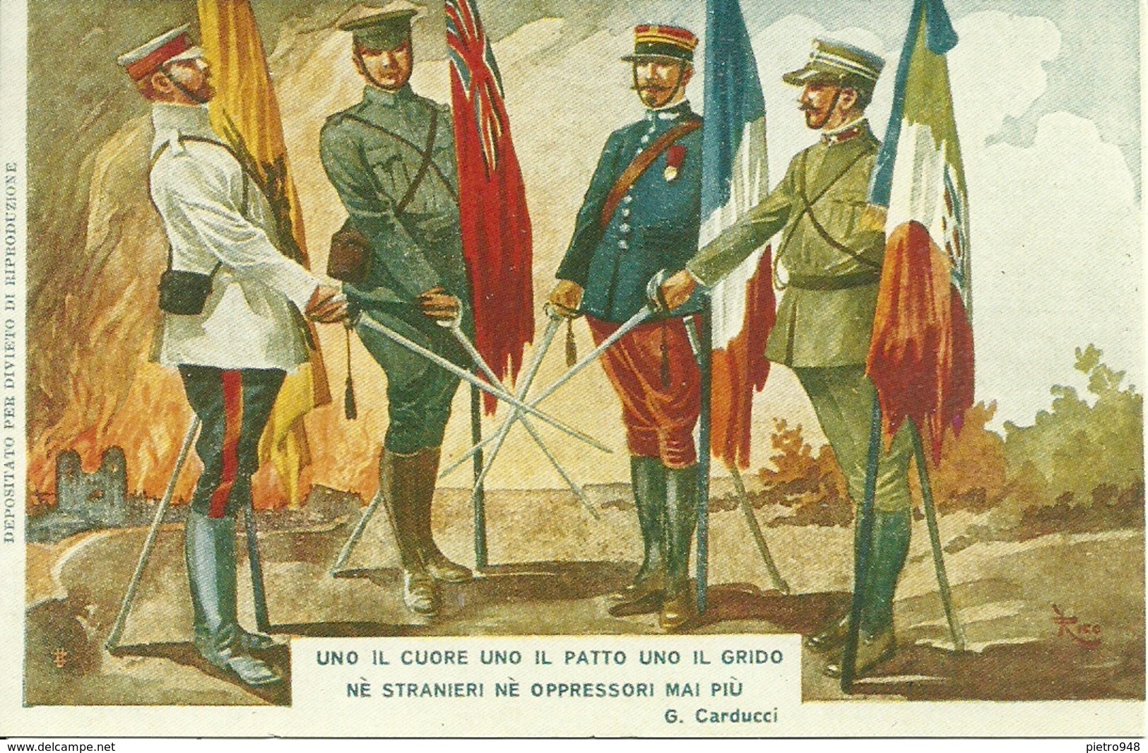 Giuramento Corpi Esercito Italiano, Versi Di G. Carducci, Illustraz., Rico Illustratore, Riproduzione B19, Reproduction - Scrittori