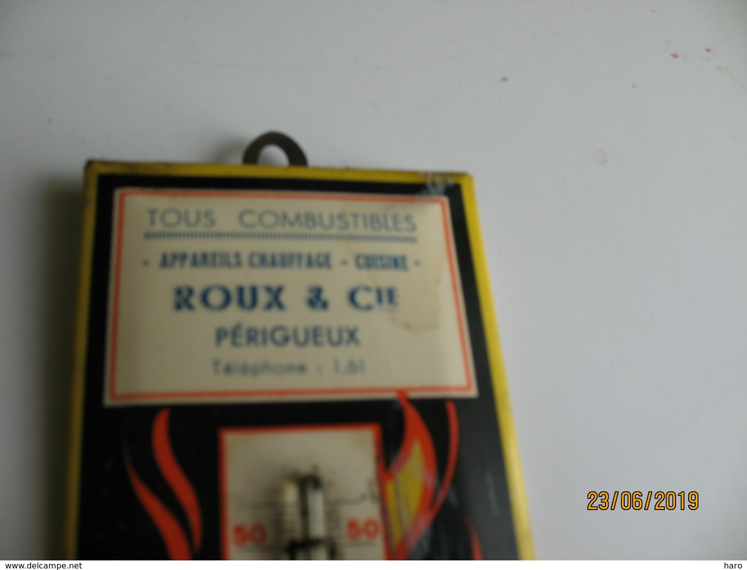 Thermomètre Publicitaire - Combustibles, Appareils De Chauffage, Cuisine,.. ROUX & Cie à PARIGUEUX Tél 1.61 (fr79) - Otros & Sin Clasificación