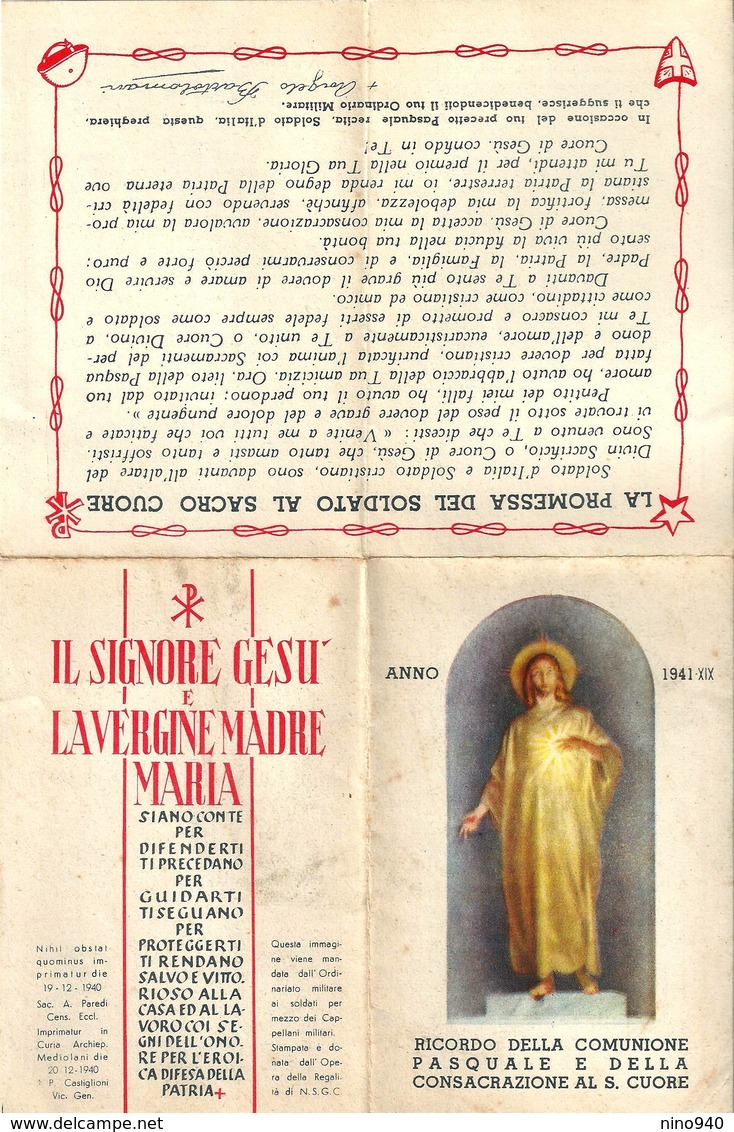 LA PROMESSA DEL SOLDATO AL SACRO CUORE - APRIBILE IN QUATTRO PARTI - Anno: 1941 - Religione & Esoterismo