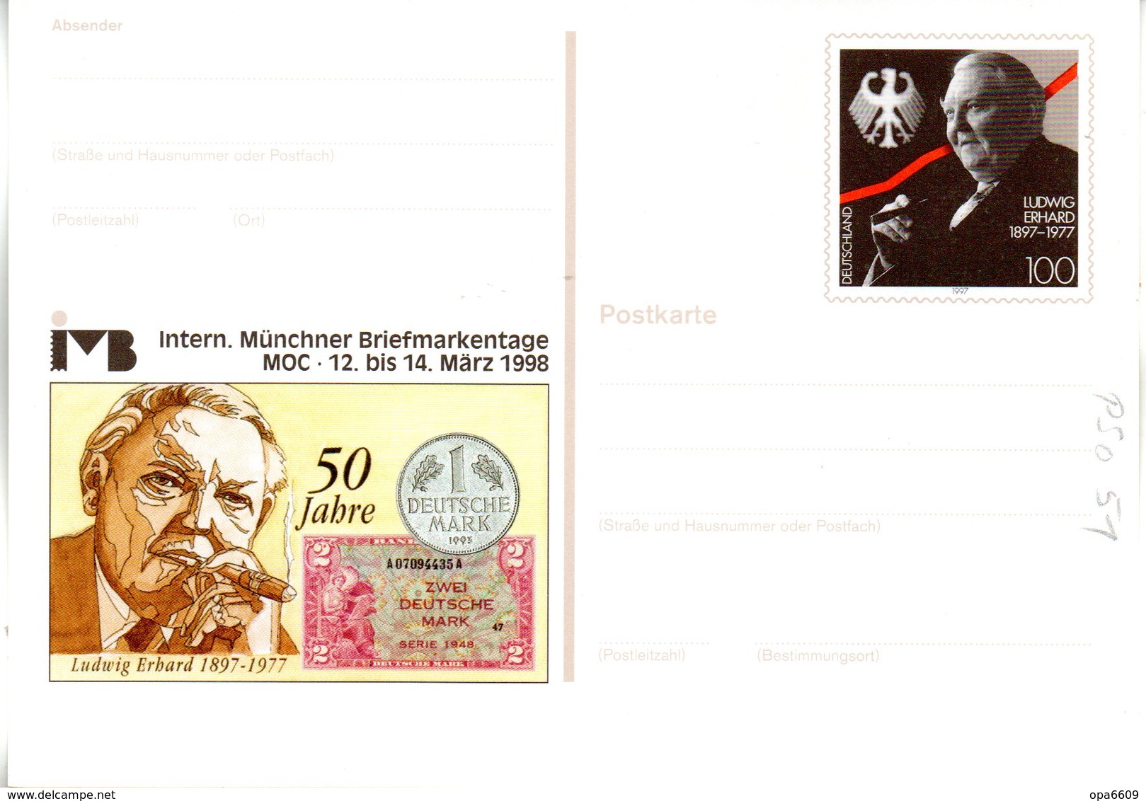 BRD Amtl. GZS-Sonderpostkarte PSo 51 "Int. Münchener BM.Tage IMB '98" WSt "100. Geburtstag Ludwig Erhard", Ungebraucht - Cartes Postales - Neuves