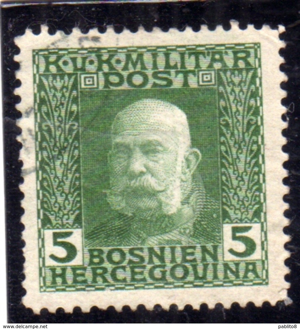 BOSNIA EZERGOVINA 1912 1914 EMPEROR FRANZ JOSEF IMPERATORE FRANCESCO GIUSEPPE 5h USATO USED OBLITERE' - Bosnia Erzegovina