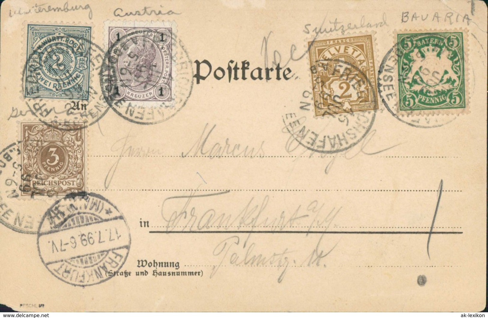Ansichtskarte Litho AK Meersburg Bodensee 5 Staaten Mischfrankatur 1899 - Meersburg