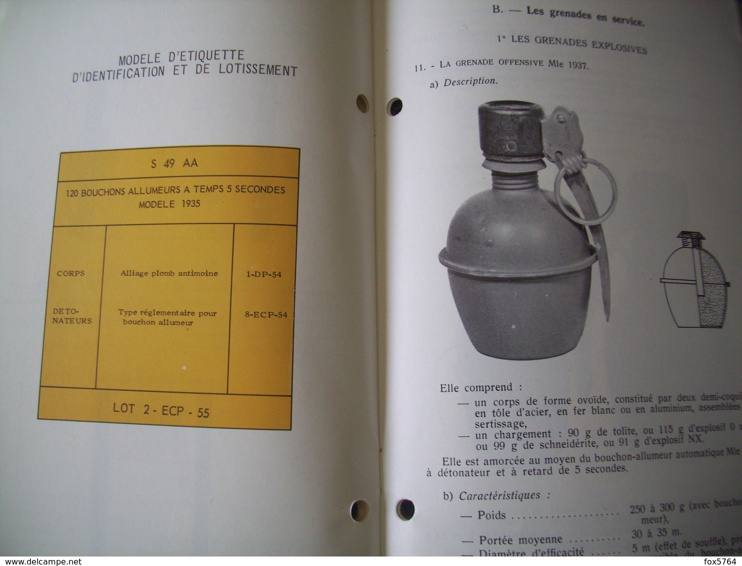 REGLEMENT SUR L'ARMEMENT DE L'INFANTERIE / LES MUNITIONS / LES GRENADES A MAIN / 4