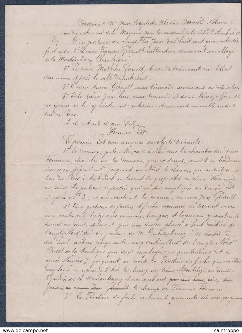 Manuscrit De 1846.Ambrières,partage En 4 Lots Avec "tirage Au Sort". - Manuscripts