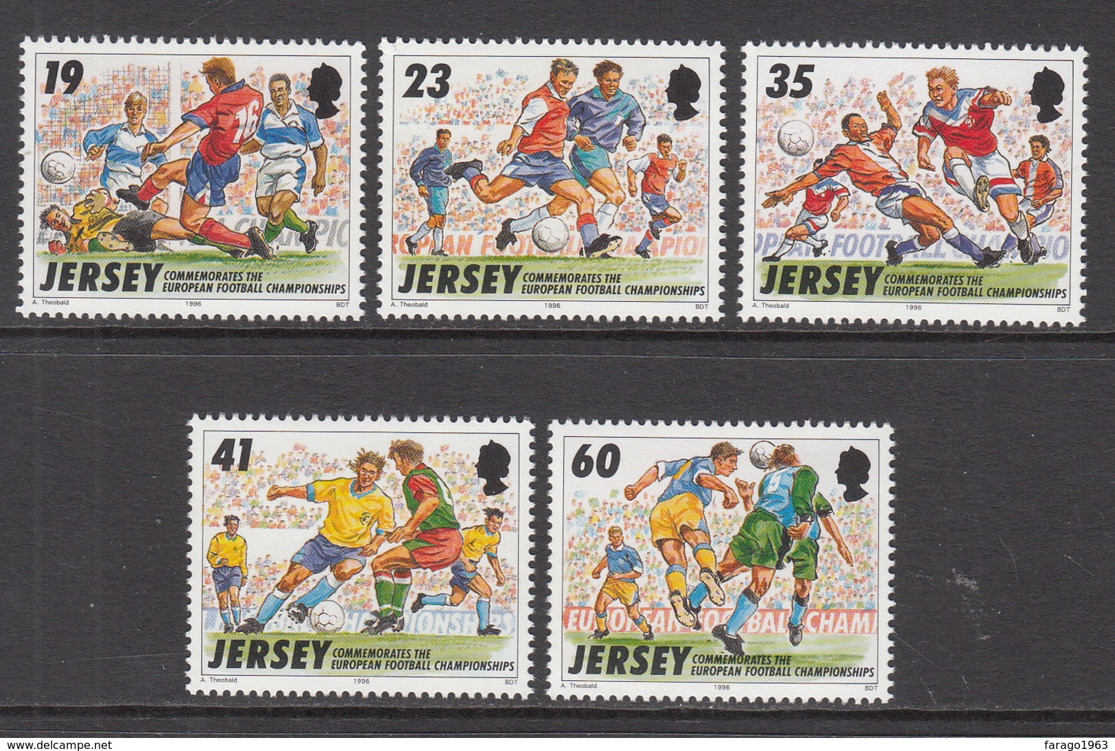 1996 Jersey European Football   Complete Set Of 5 MNH @  FACE VALUE - Jersey