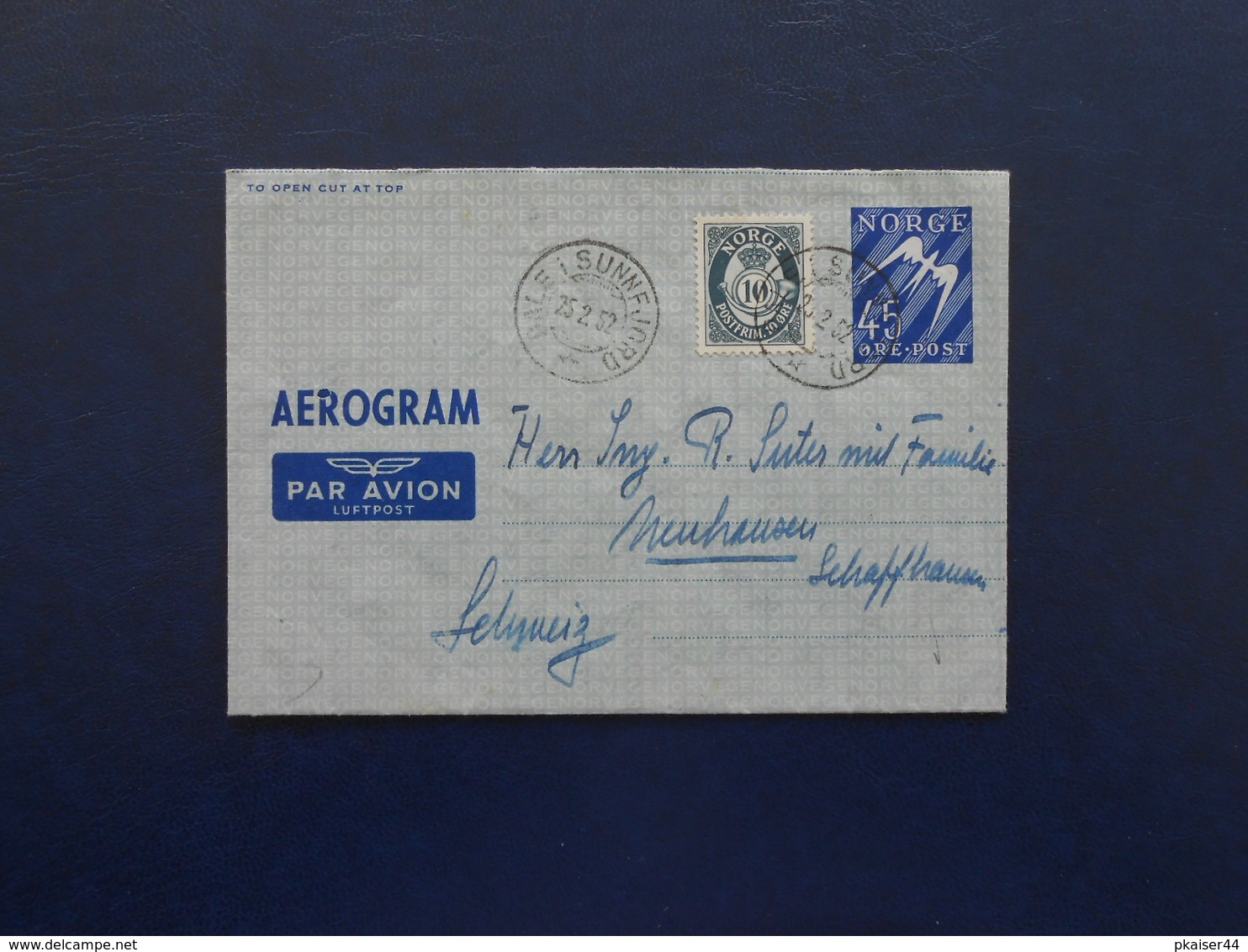 Norwegen - Aerogram Brief Von Dale Nach Neuhausen CH - 25.2.52 - Briefe U. Dokumente