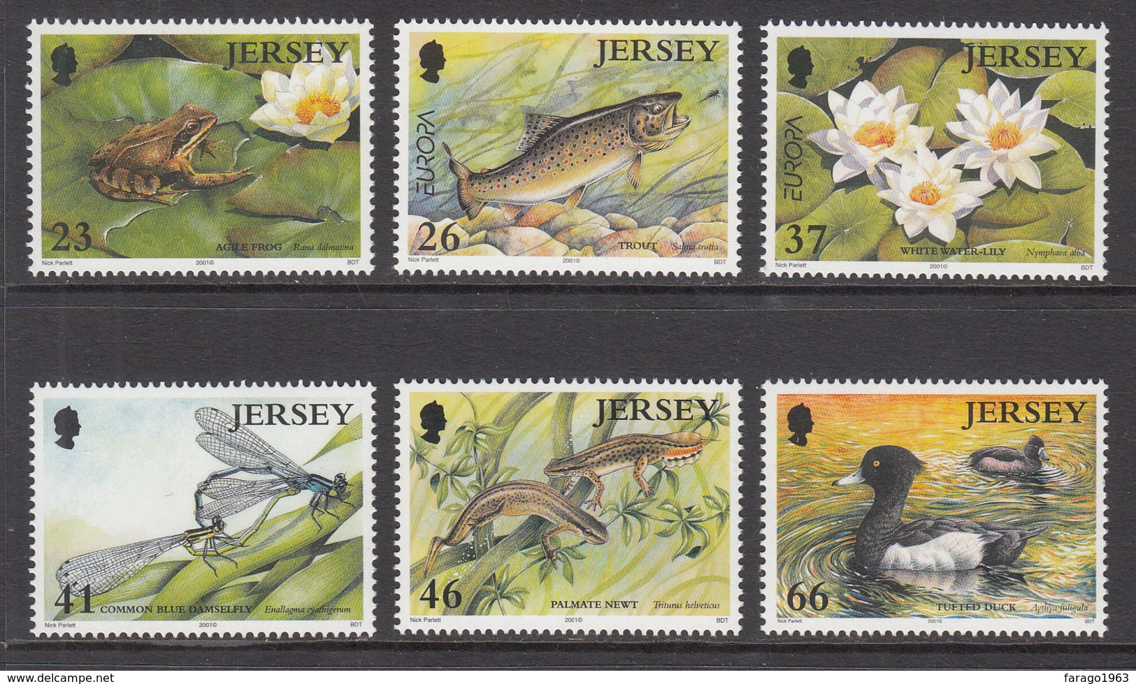 2001 Jersey Pond Life Amphibians Froms Ducks Fish Complete Set Of 6 MNH @ BELOW FACE VALUE - Jersey