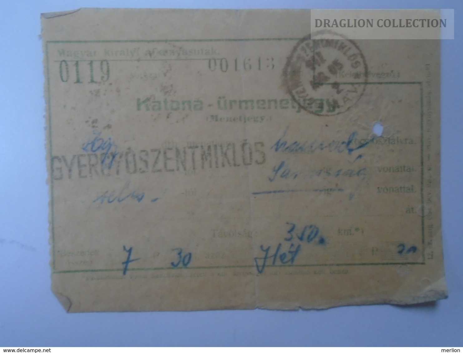 E0306  Railway -Train - Military  Ticket - Billet Militaire - Gyergyószentmiklós - Sarmaság Ca 1944  M.kir. ÁV - Europe