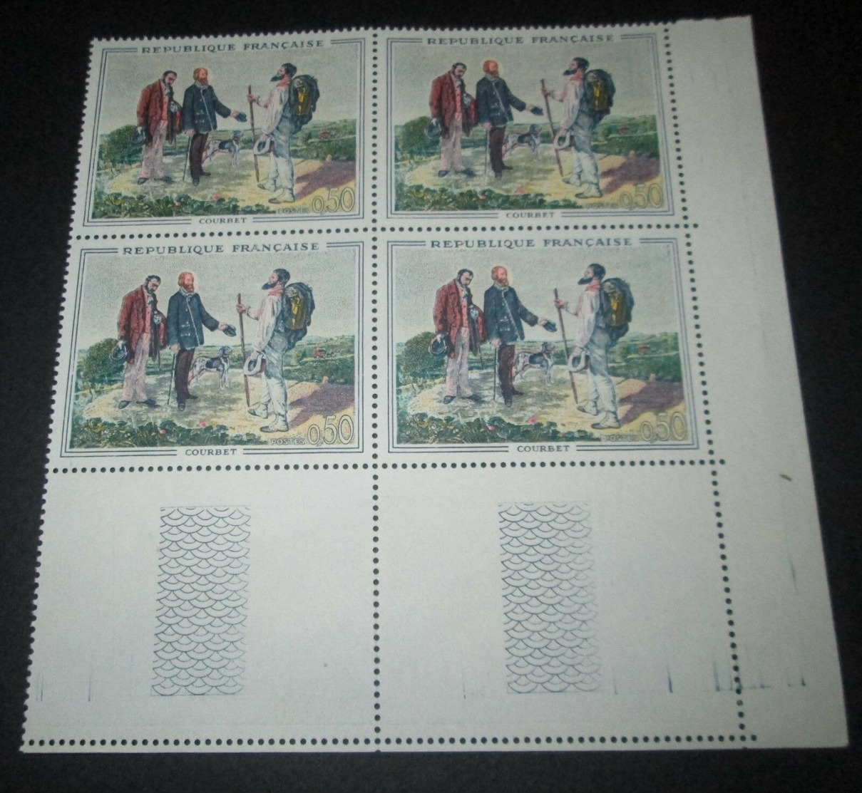 France 1962 Neuf** N° 1363 TABLEAU DE GUSTAVE COURBET BLOC DE 4 TIMBRES - Full Sheets