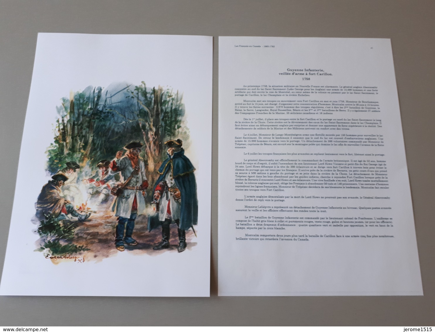 Affiche : Les Français Au Canada, Guyenne Infanterie à Fort Carillon 1758 & - Documents