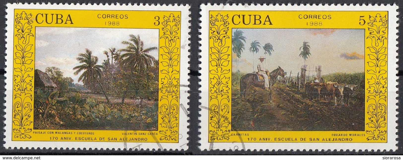 Cuba 1988 Sc. 2995A-2996 San Alejandro Art School : Sanz Carta - E. Morales Quadro Dipinto Paintings Tableaux  CTO - Moderni