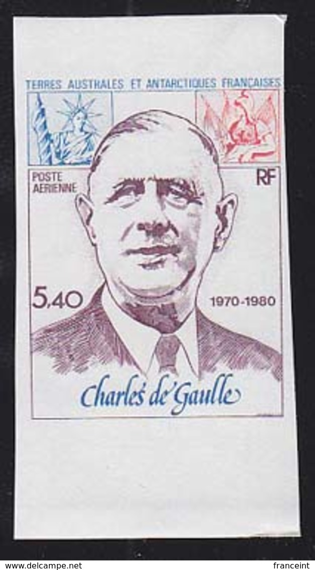 F.S.A.T. (1980) De Gaulle. Imperforate. Yvert No PA61, Scott No C60. - Imperforates, Proofs & Errors