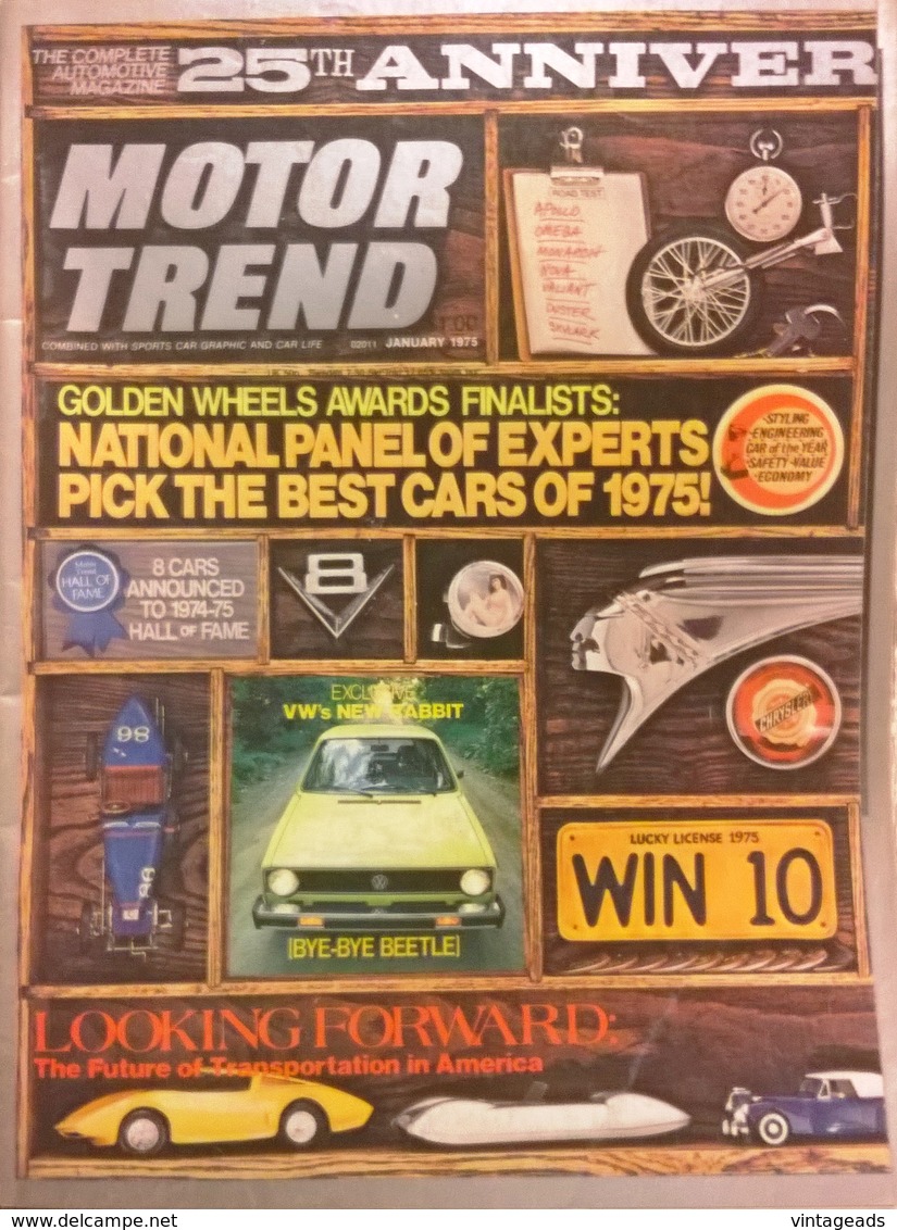 CA167 Autozeitschrift Motor Trend, Jänner 1975, Englisch, GM, Volkswagen Rabbit, Neuwertig - Trasporti