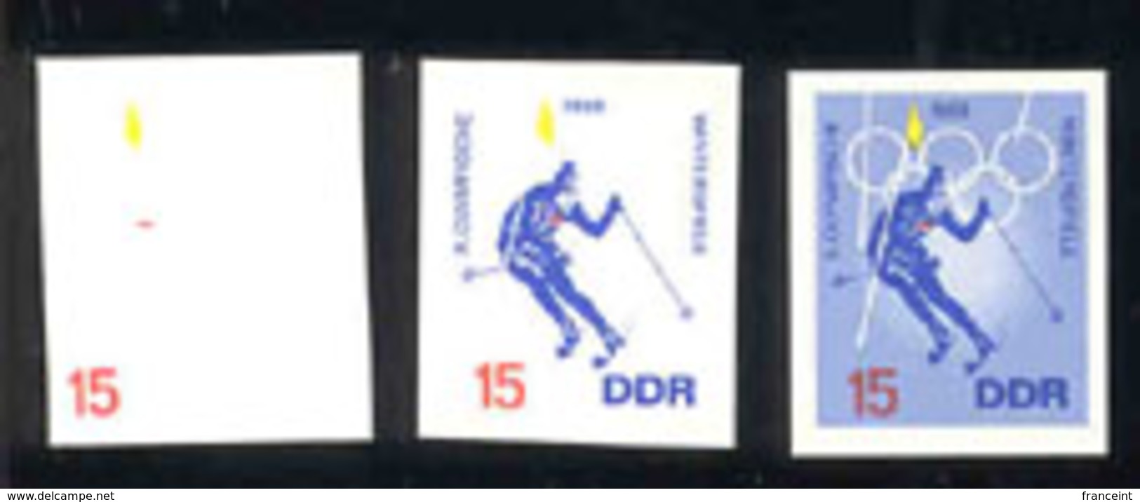 GERMANY (1968) Downhill Skiing. Set Of Three Imperforate Progressive Proofs Of Grenoble Olympics Issue, Scott No 978 - Winter 1968: Grenoble