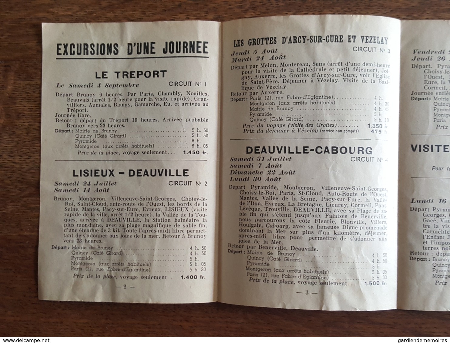 1954 - Cars De Brunoy, Voyages De Vacances, Baillergeau, Place De La Pyramique, Horaires Et Tarifs, Saint Malo, Tréport - Europe