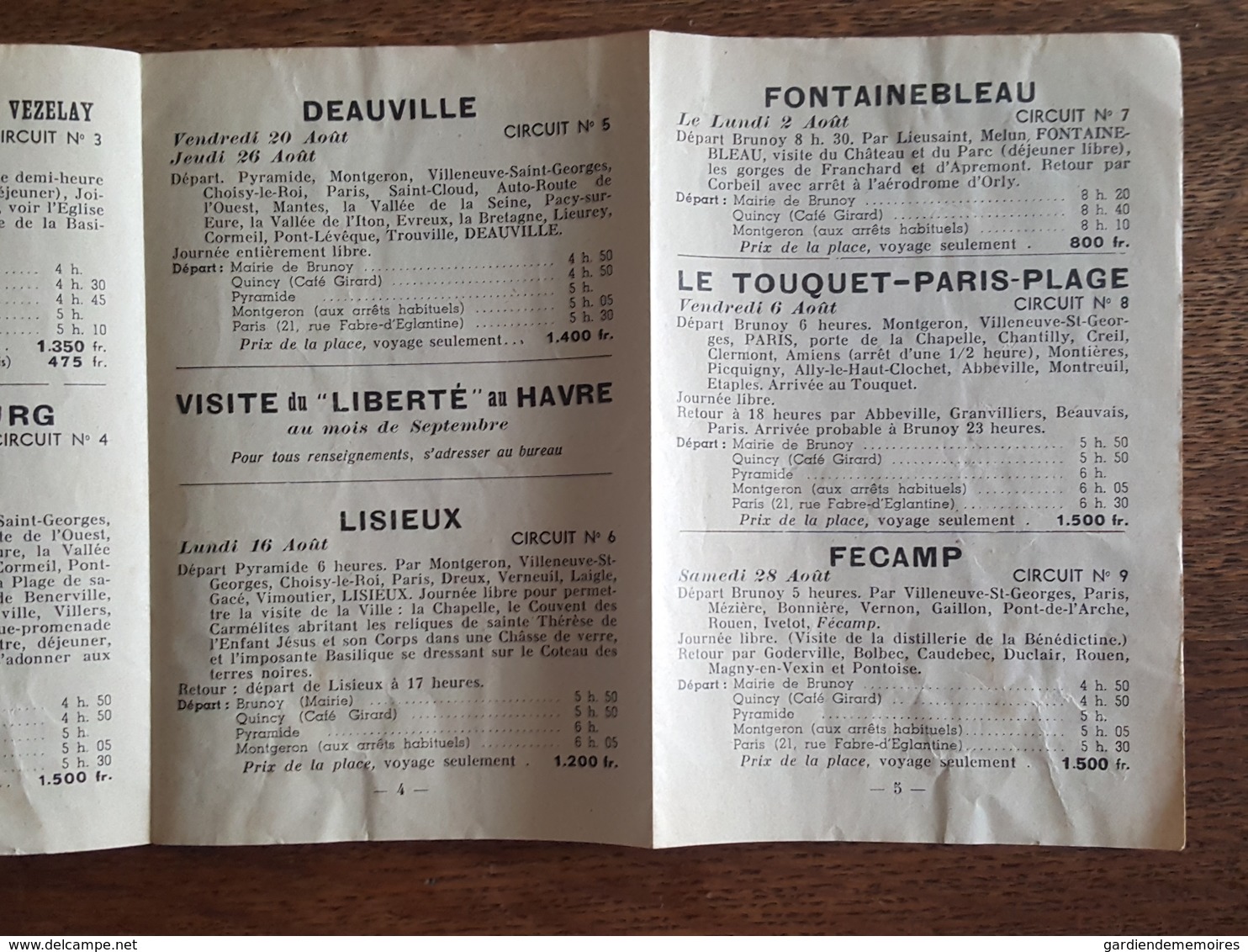 1954 - Cars De Brunoy, Voyages De Vacances, Baillergeau, Place De La Pyramique, Horaires Et Tarifs, Saint Malo, Tréport - Europe