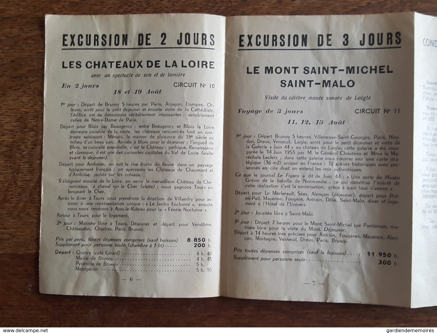 1954 - Cars De Brunoy, Voyages De Vacances, Baillergeau, Place De La Pyramique, Horaires Et Tarifs, Saint Malo, Tréport - Europe