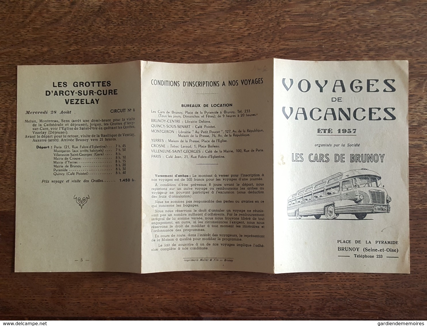 1957 - Cars De Brunoy, Voyages De Vacances, Baillergeau, Place De La Pyramique, Horaires Et Tarifs, Le Touquet Deauville - Europe
